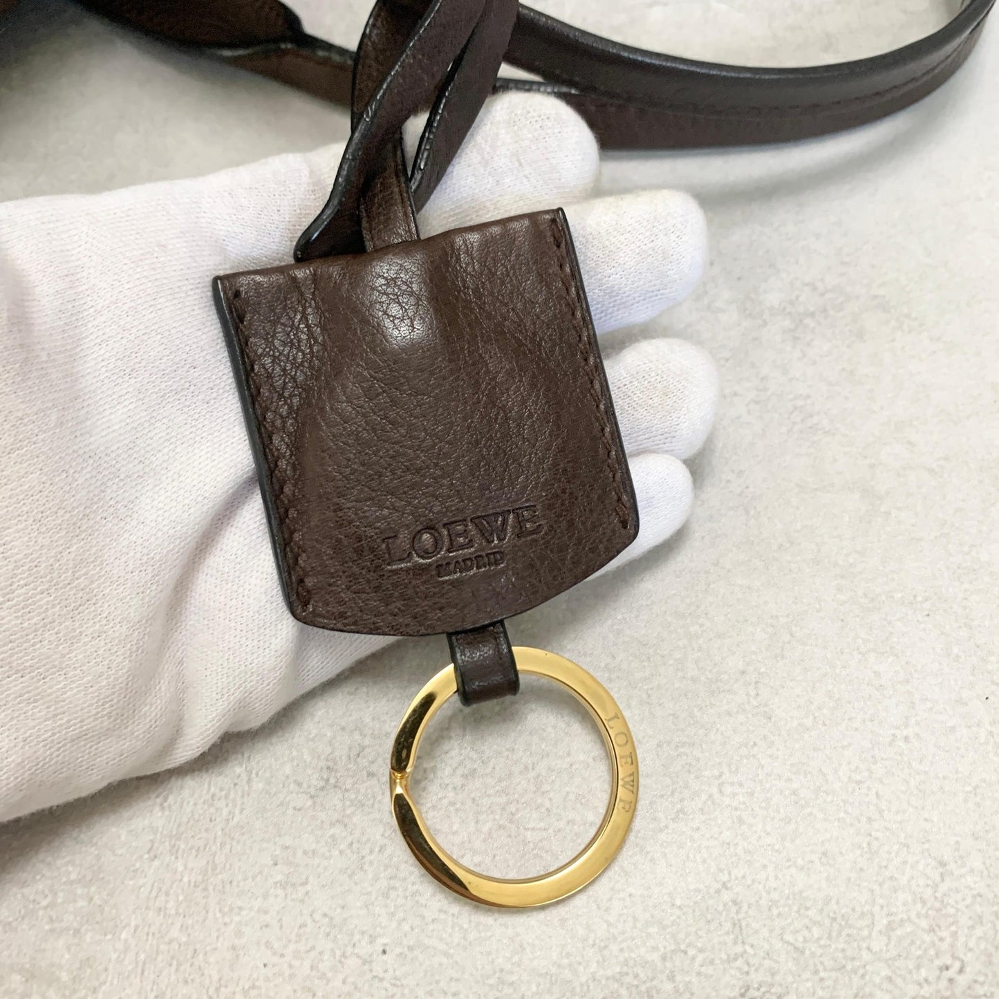 LOEWE Bag Logo Heritage Hand Tote Purse Leather Brown Gold Used Authentic