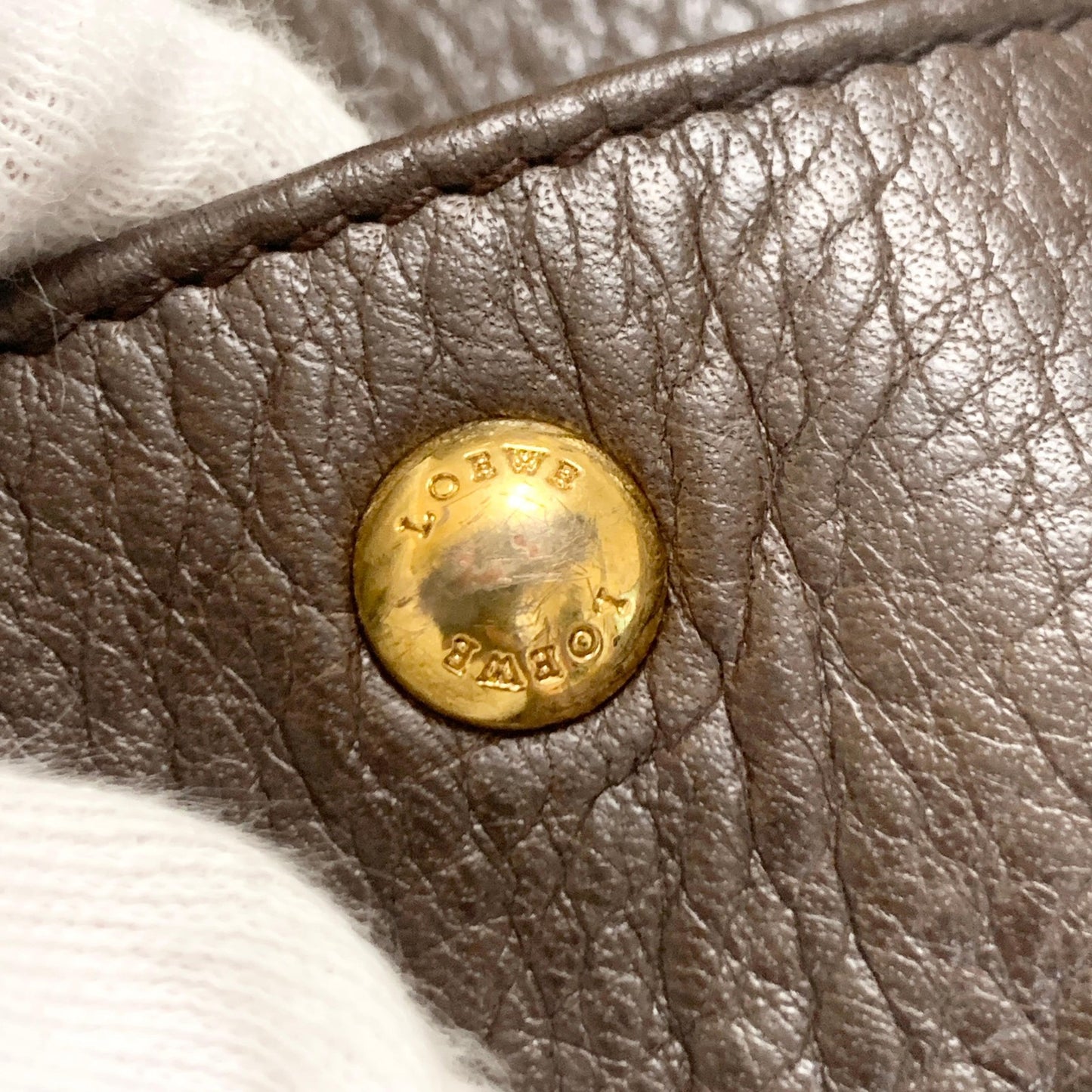 LOEWE Bag Logo Heritage Hand Tote Purse Leather Brown Gold Used Authentic