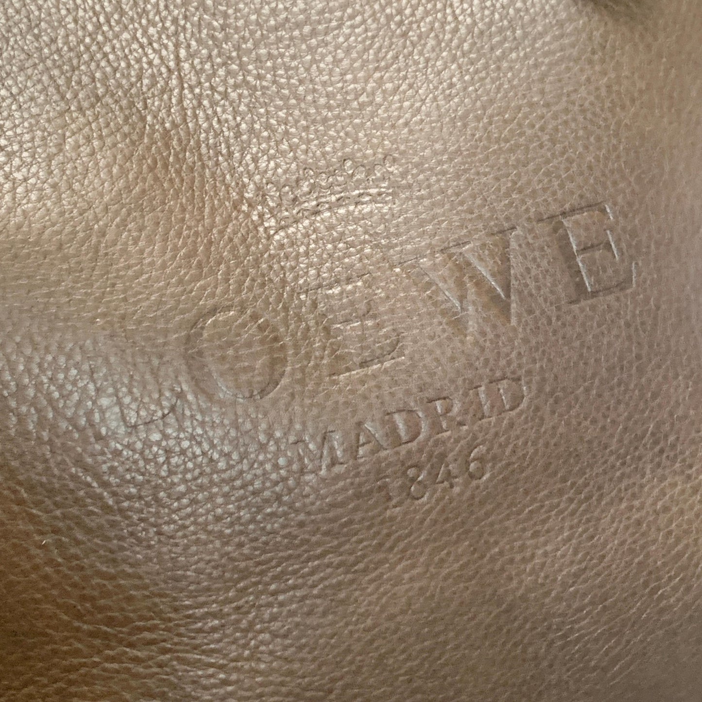 LOEWE Bag Logo Heritage Hand Tote Purse Leather Brown Gold Used Authentic