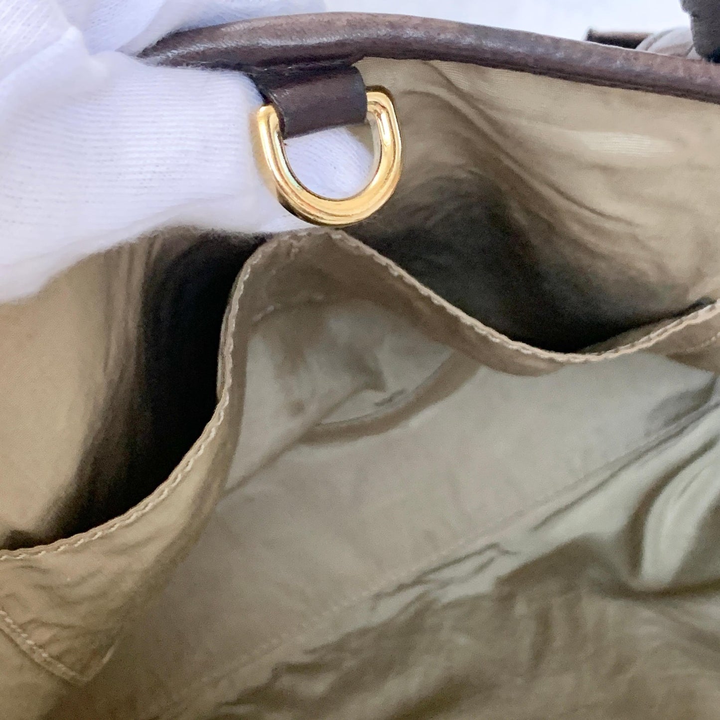 LOEWE Bag Logo Heritage Hand Tote Purse Leather Brown Gold Used Authentic
