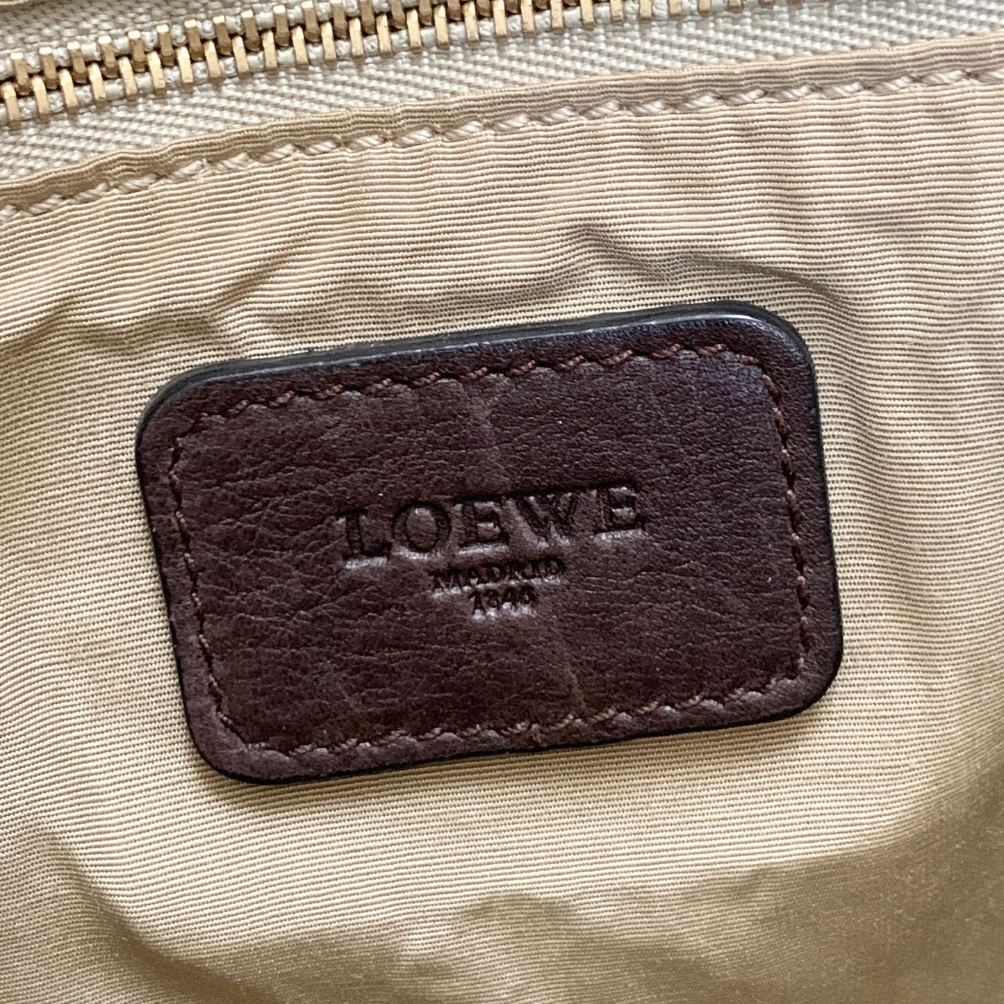 LOEWE Bag Logo Heritage Hand Tote Purse Leather Brown Gold Used Authentic