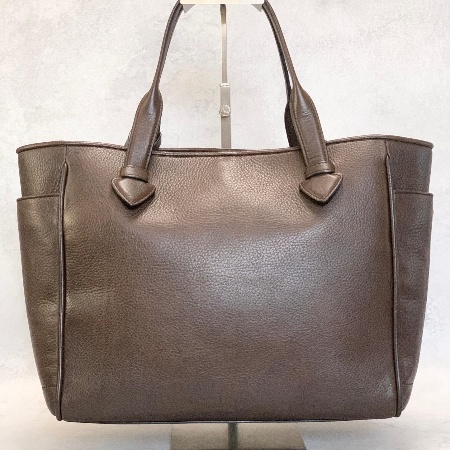 LOEWE Bag Logo Heritage Hand Tote Purse Leather Brown Gold Used Authentic