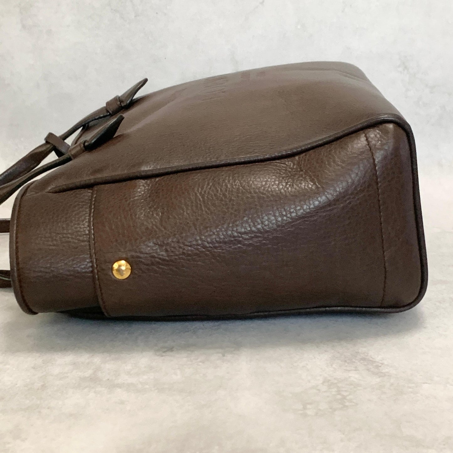 LOEWE Bag Logo Heritage Hand Tote Purse Leather Brown Gold Used Authentic