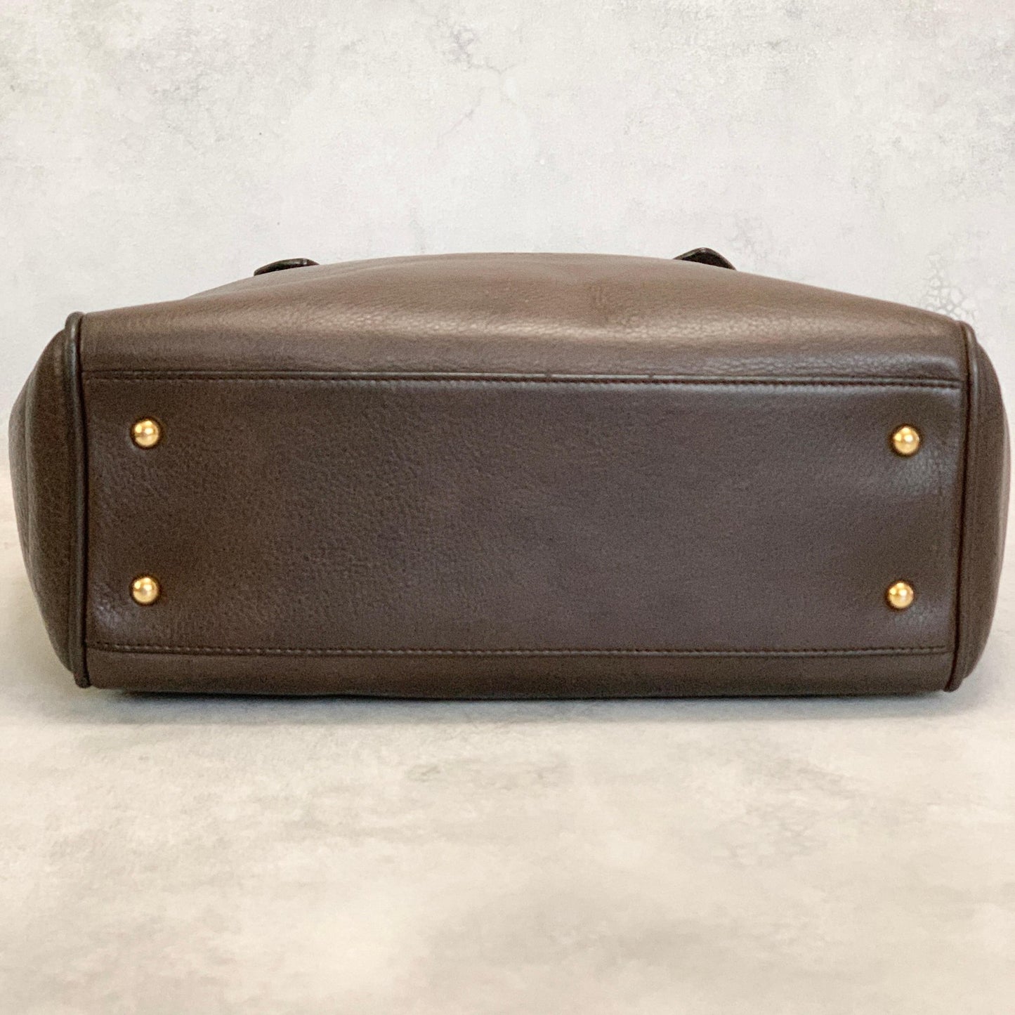 LOEWE Bag Logo Heritage Hand Tote Purse Leather Brown Gold Used Authentic