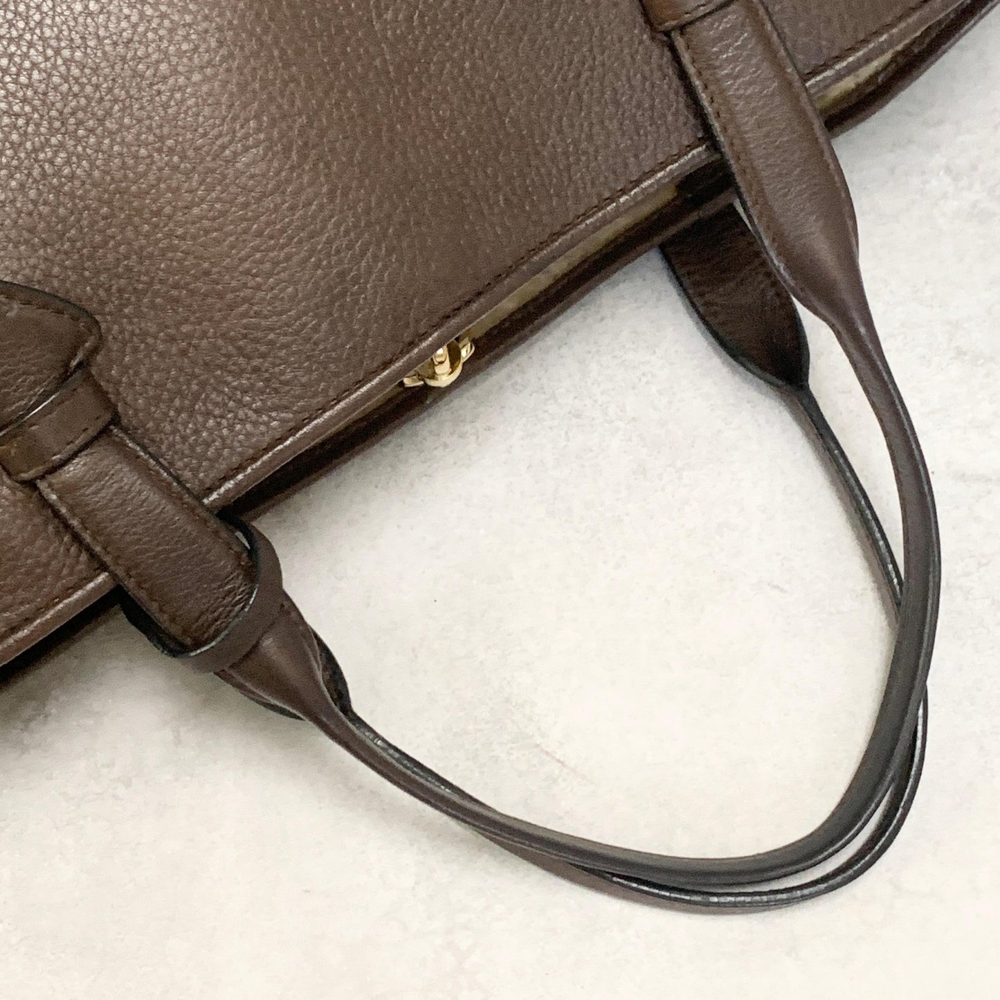 LOEWE Bag Logo Heritage Hand Tote Purse Leather Brown Gold Used Authentic