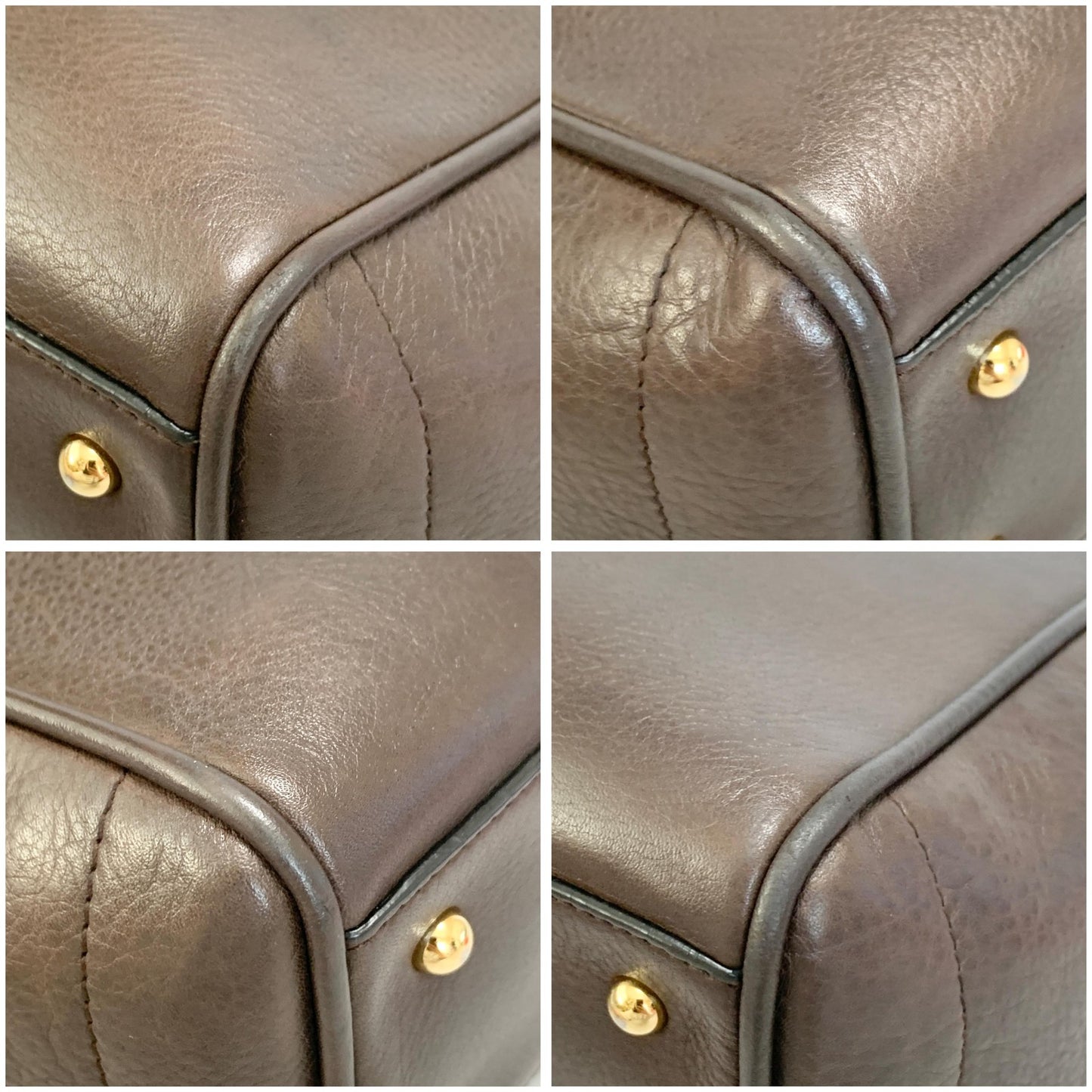 LOEWE Bag Logo Heritage Hand Tote Purse Leather Brown Gold Used Authentic