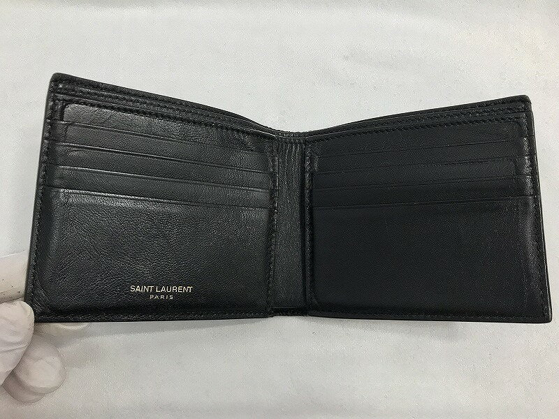 Saint Laurent Bi-fold Wallet Flap Compact Purse YSL Cassandra Black Authentic