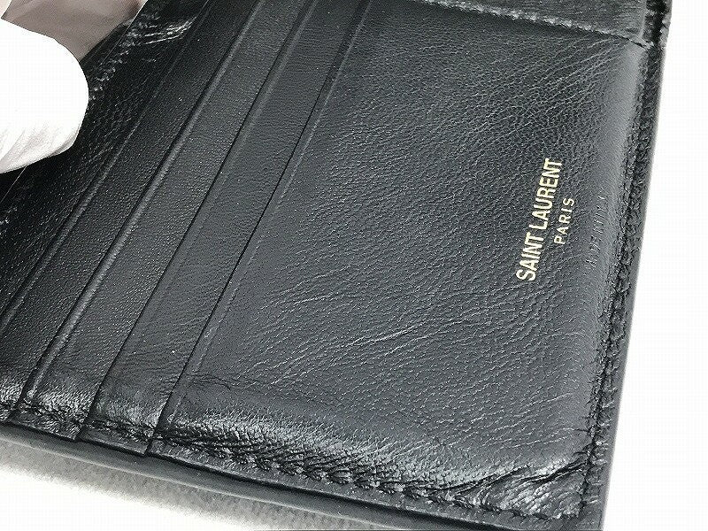 Saint Laurent Bi-fold Wallet Flap Compact Purse YSL Cassandra Black Authentic