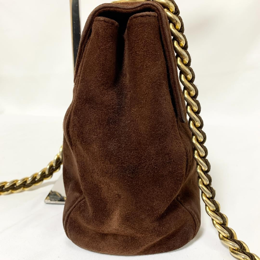 PRADA Shoulder Bag Purse Chain Suede Brown Authentic