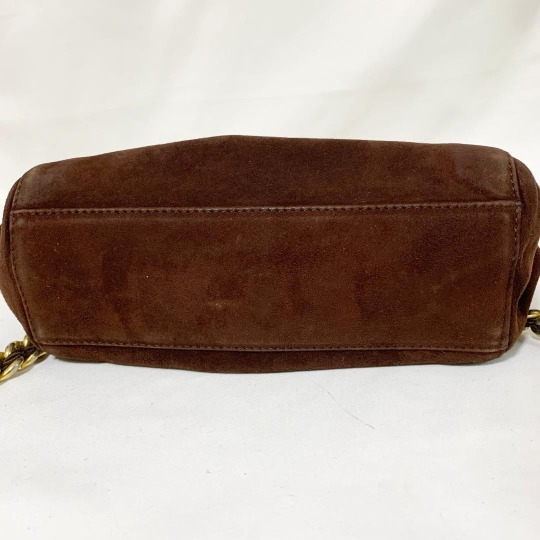 PRADA Shoulder Bag Purse Chain Suede Brown Authentic
