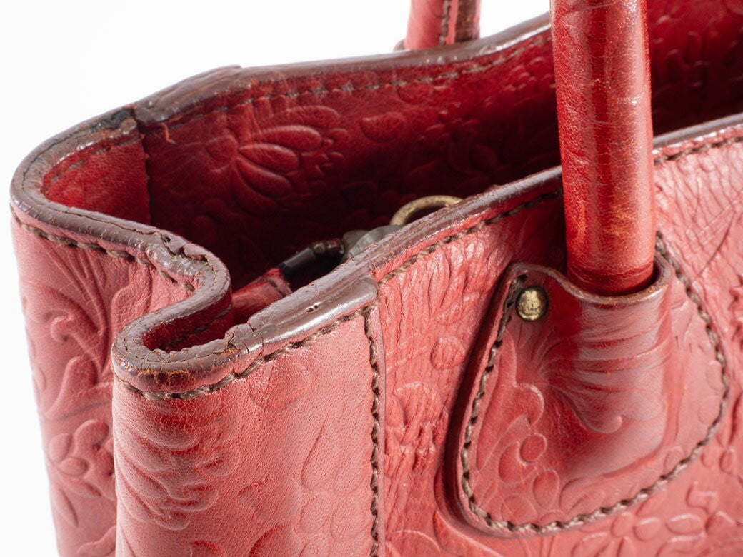 MIU MIU Hand Bag Tote Purse Leather Red Authentic