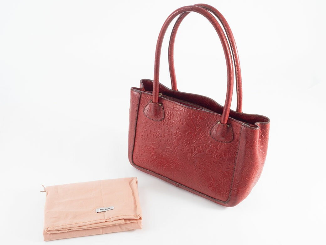 MIU MIU Hand Bag Tote Purse Leather Red Authentic