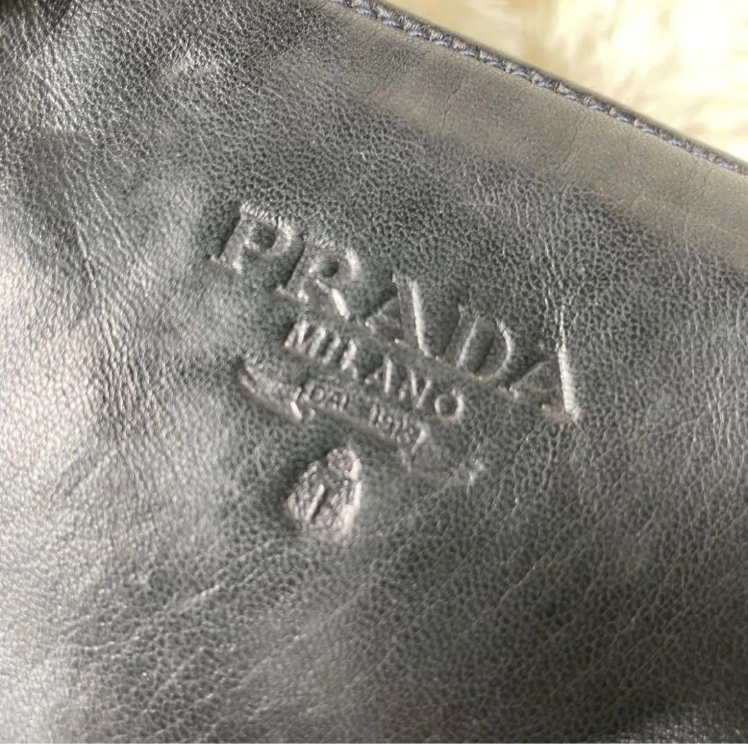PRADA Hand Shoulder Bag Tote Purse Chain Nylon Leather Black Navy Authentic