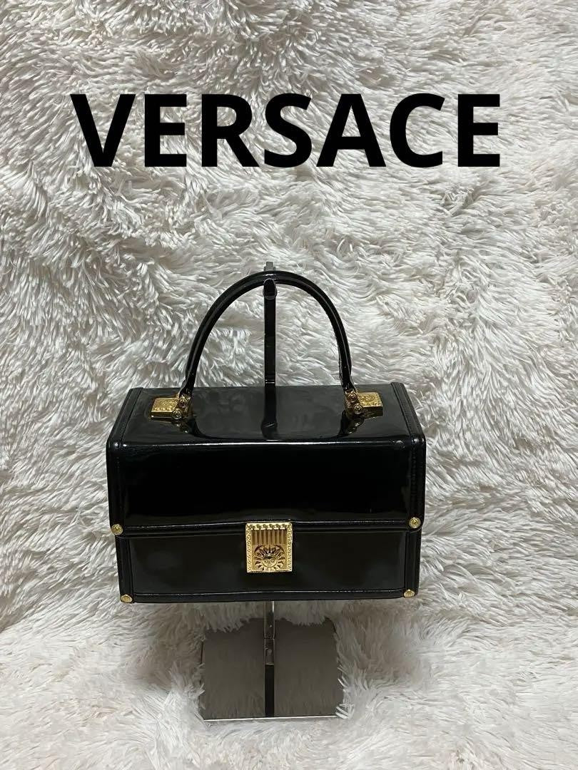 VERSACE Vanity Hand Bag Tote Purse Sunburst Black Authentic