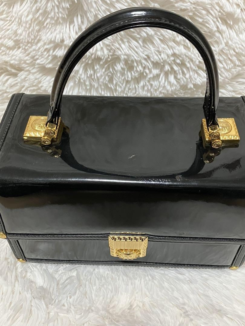 VERSACE Vanity Hand Bag Tote Purse Sunburst Black Authentic