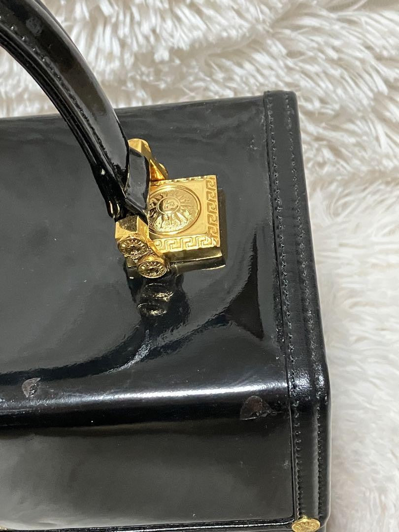 VERSACE Vanity Hand Bag Tote Purse Sunburst Black Authentic