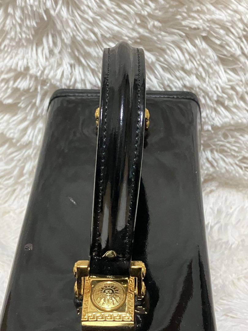 VERSACE Vanity Hand Bag Tote Purse Sunburst Black Authentic