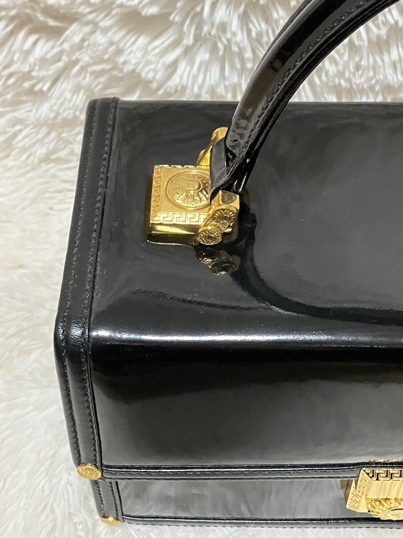 VERSACE Vanity Hand Bag Tote Purse Sunburst Black Authentic