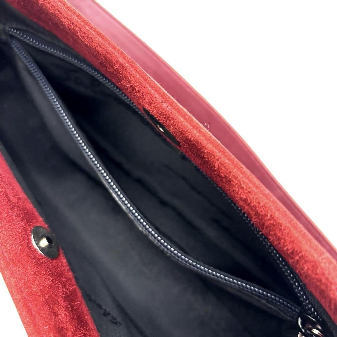 Salvatore Ferragamo Shoulder Bag Purse Suede Leather Red Authentic