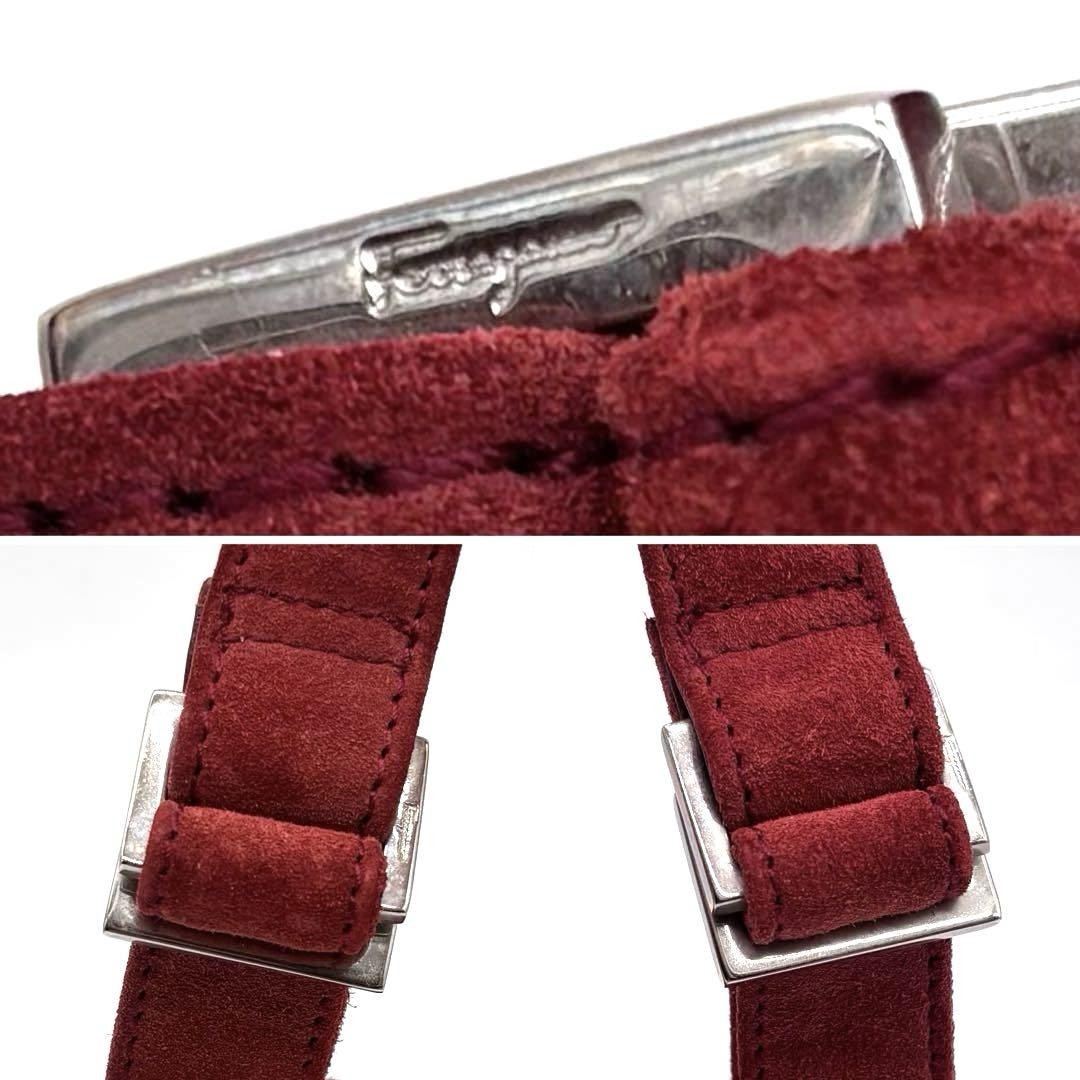 Salvatore Ferragamo Shoulder Bag Purse Suede Leather Red Authentic