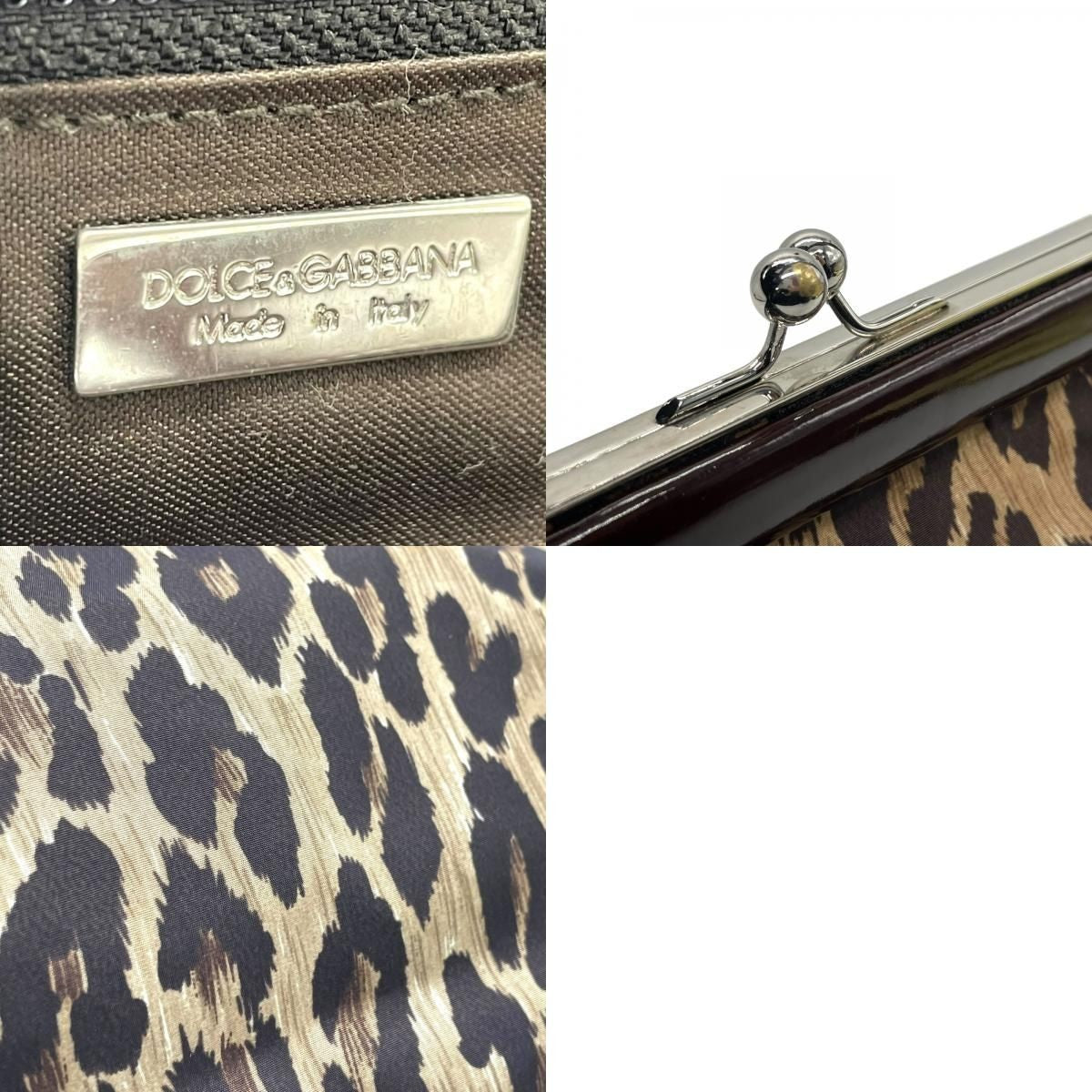 Dolce & Gabbana Hand Bag Tote Purse Leopard Nylon Patent Leather Beige Brown