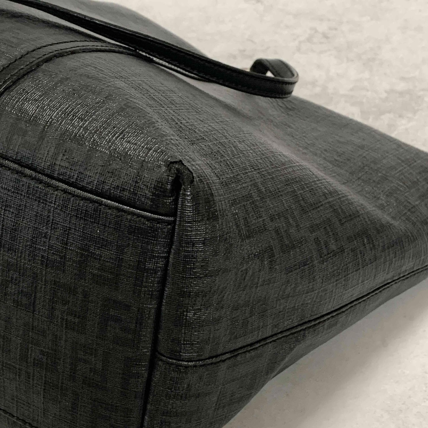 FENDI Hand Bag Tote Bag Purse FF Zucchino Leather PVC Black Authentic