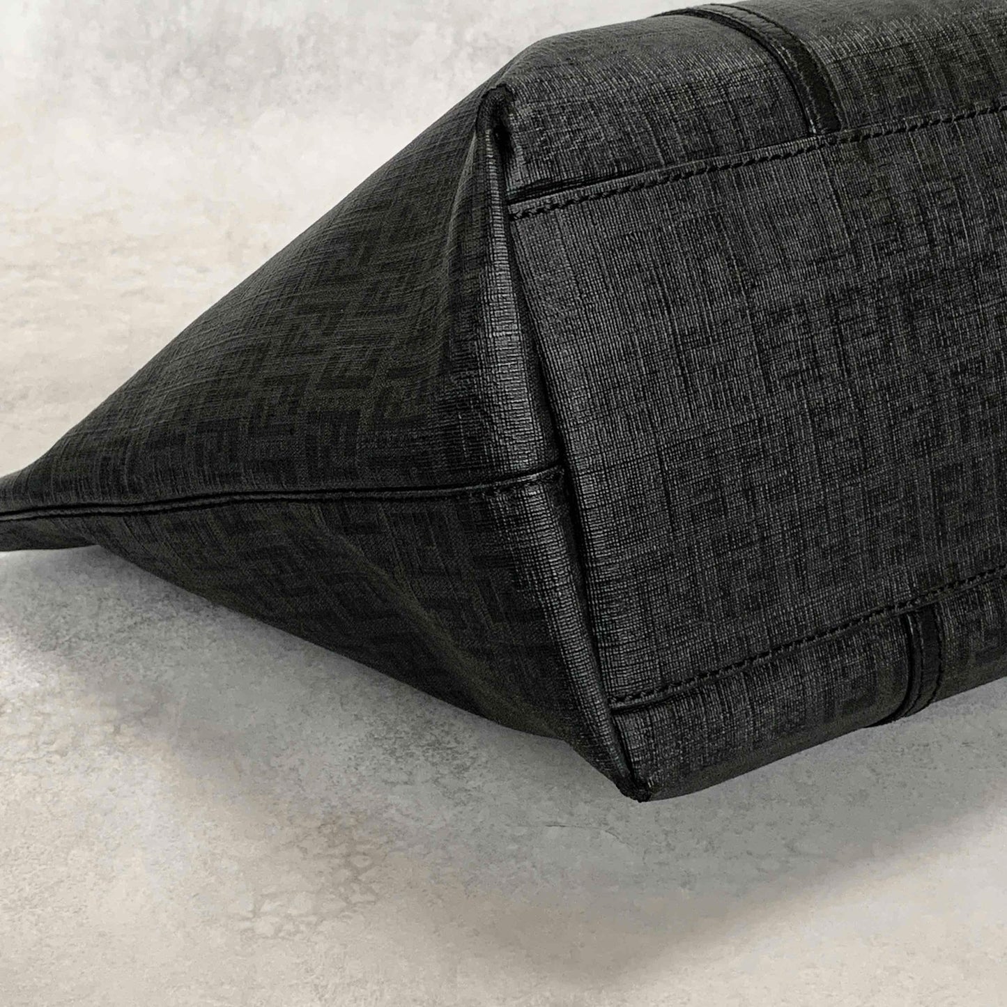 FENDI Hand Bag Tote Bag Purse FF Zucchino Leather PVC Black Authentic