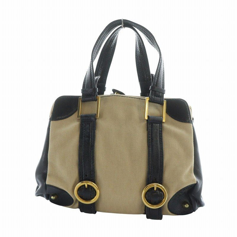 Chloe Hand Bag Tote Purse Canvas Leather Beige Black Authentic
