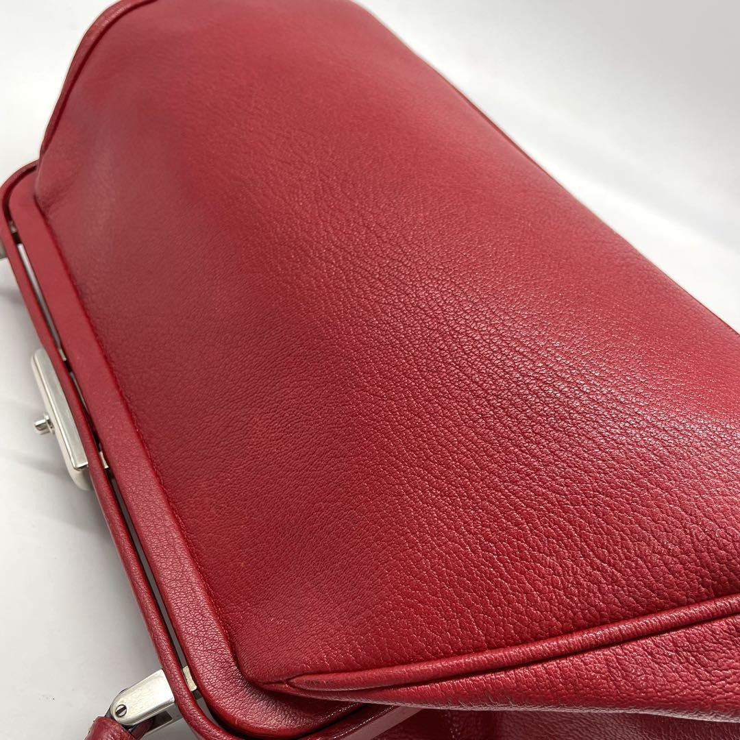 PRADA Hand Bag Tote Purse Leather Red Authentic