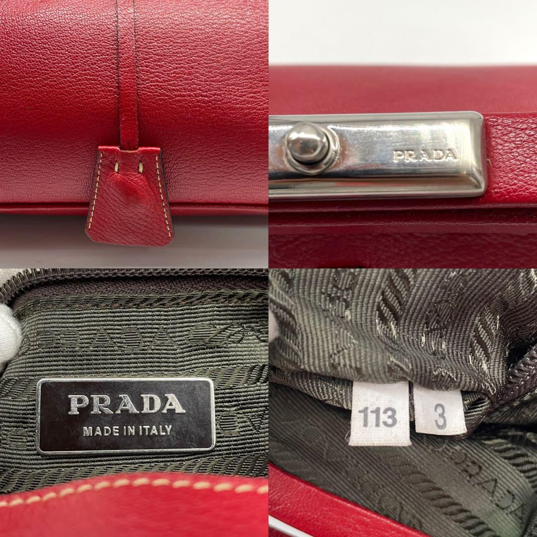PRADA Hand Bag Tote Purse Leather Red Authentic