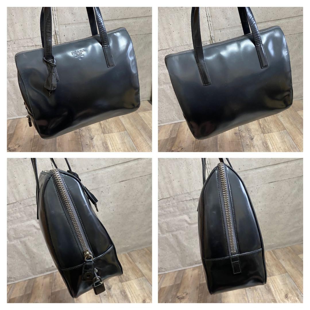 PRADA Hand Bag Tote Purse Mini Boston Patent Leather Black Authentic