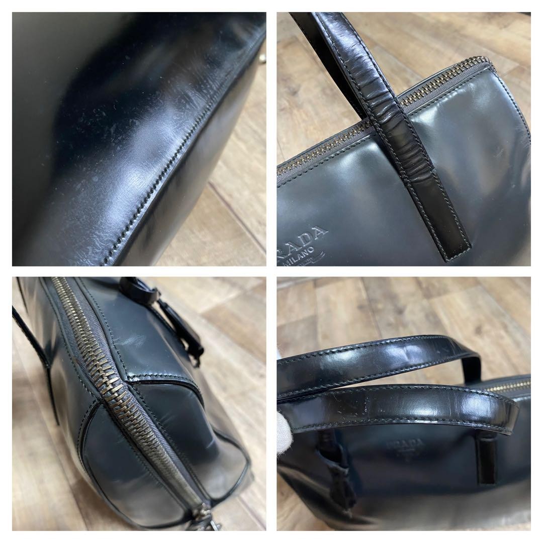PRADA Hand Bag Tote Purse Mini Boston Patent Leather Black Authentic
