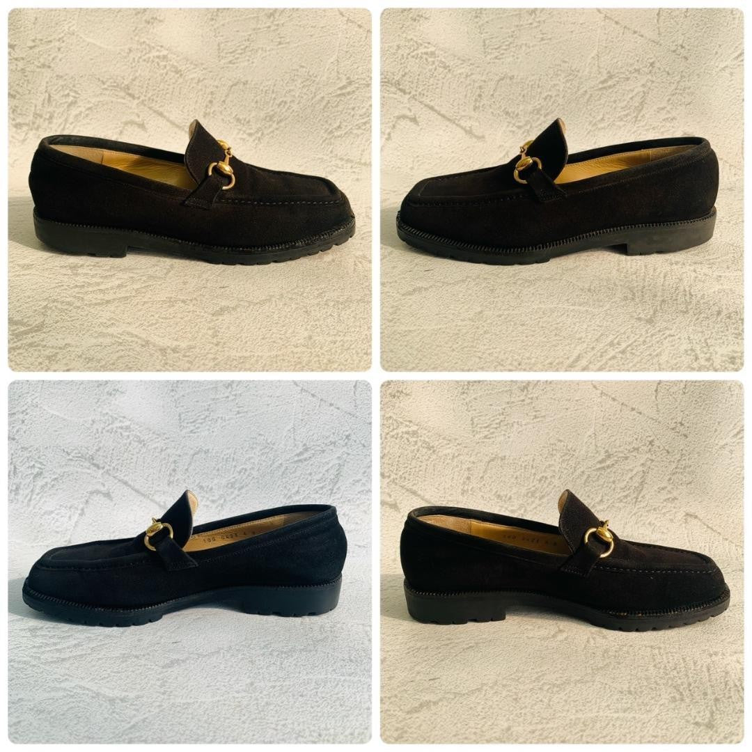 GUCCI Loafers Shoes Horse Bit EU 36 US 6 Suede Black Authentic
