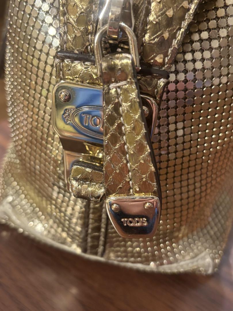 TOD'S Handbag Purse Gold Leather Charm Mini Boston Authentic Used Unisex