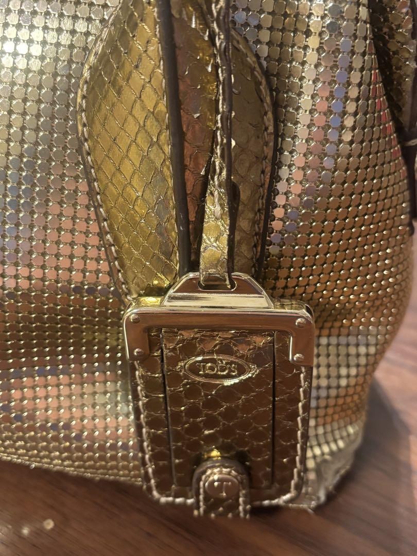 TOD'S Handbag Purse Gold Leather Charm Mini Boston Authentic Used Unisex