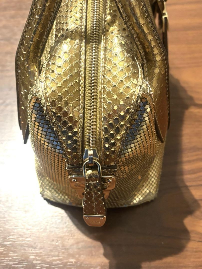 TOD'S Handbag Purse Gold Leather Charm Mini Boston Authentic Used Unisex