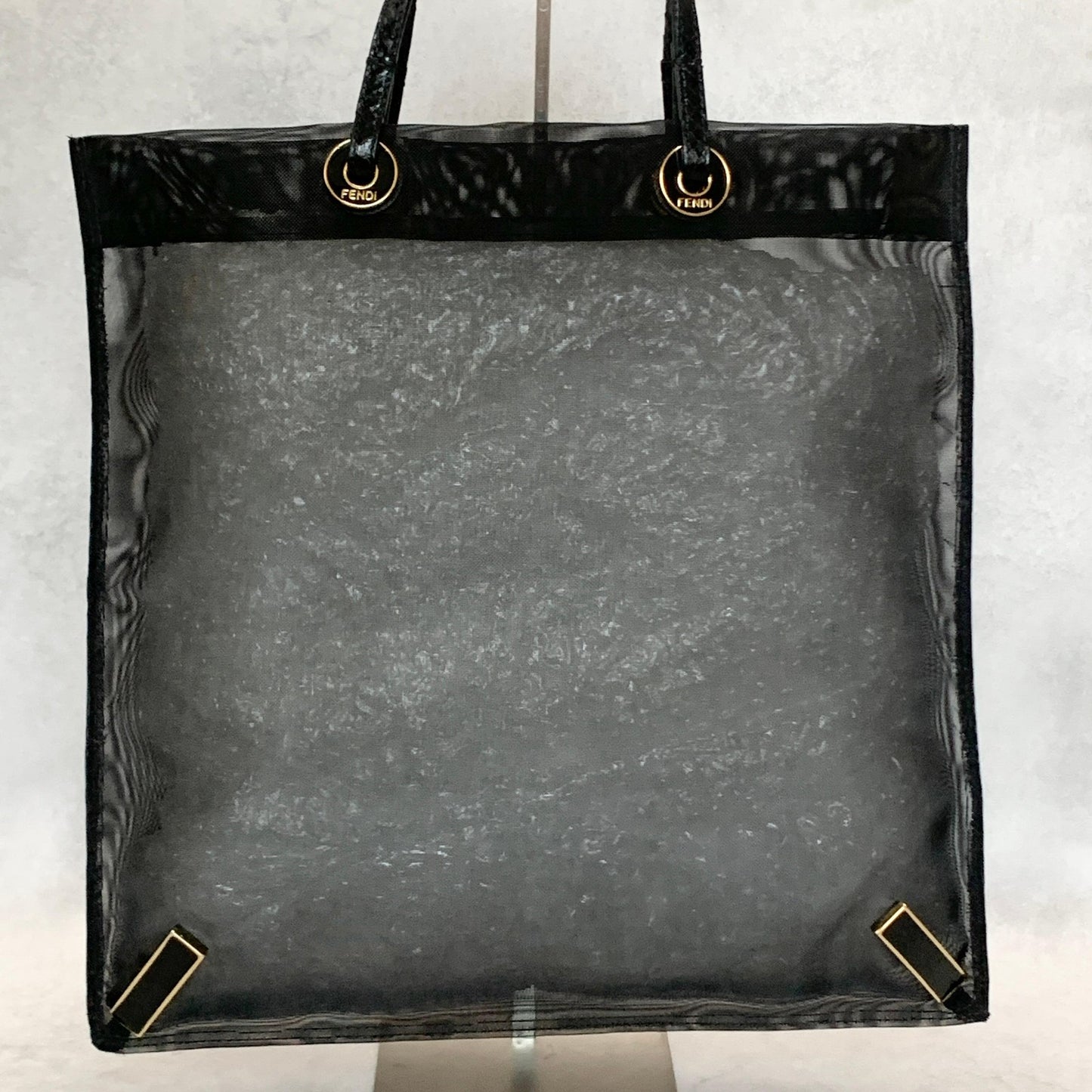 FENDI Bag FF Mesh Hand Tote Purse Mesh Leather Black Used Women's Authentic