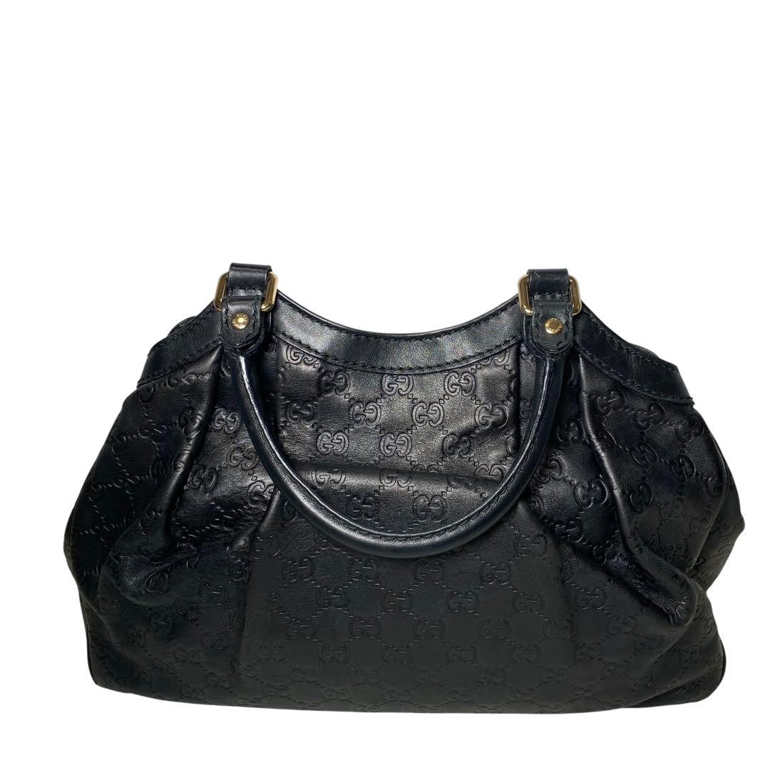 GUCCI Hand Bag Tote Purse GG Leather Black Authentic