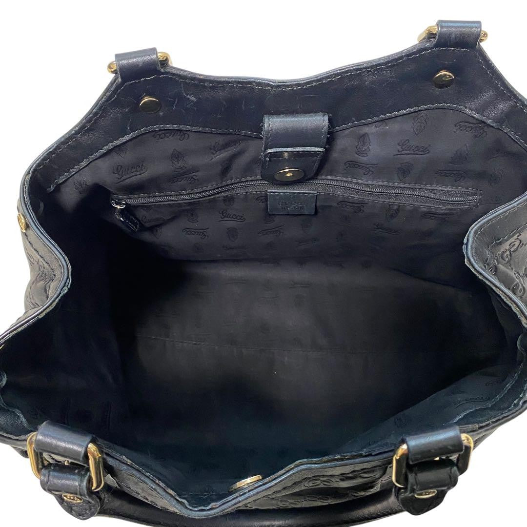 GUCCI Hand Bag Tote Purse GG Leather Black Authentic