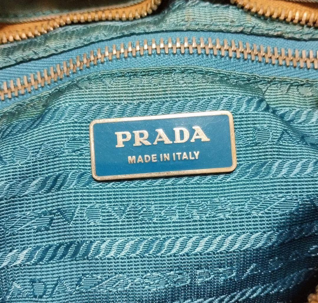 PRADA Shoulder Bag Purse Logo Nylon Leather Blue Authentic