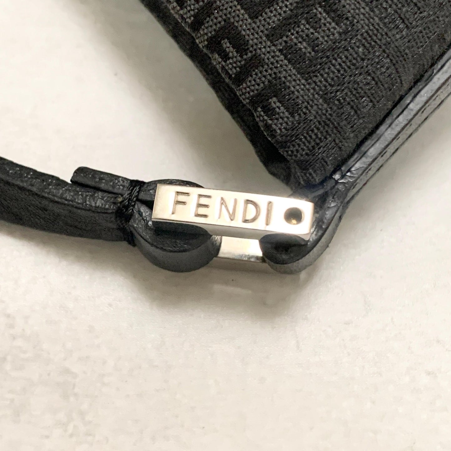 FENDI Bag FF Zucchino Shoulder Purse Canvas Leather Black Silver Used Authentic