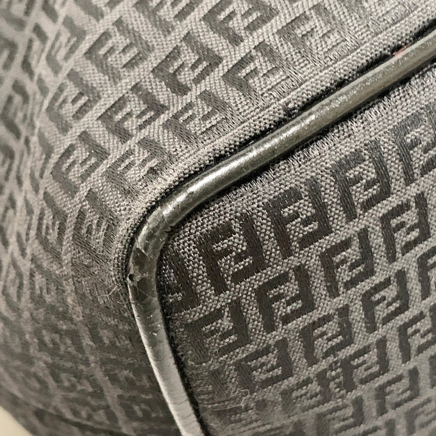 FENDI Bag FF Zucchino Shoulder Purse Canvas Leather Black Silver Used Authentic