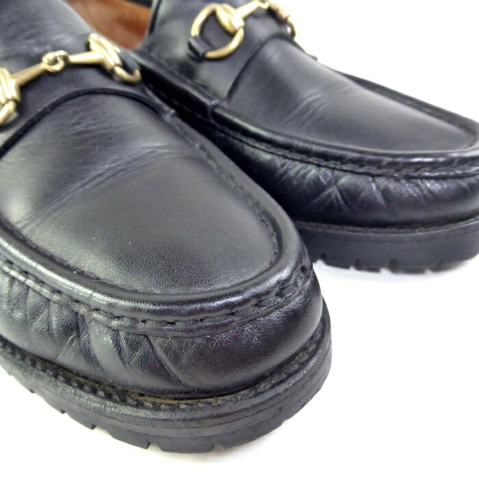 GUCCI Loafers Shoes Horse Bit EU 37.0 US 7.0 Leather Black Authentic