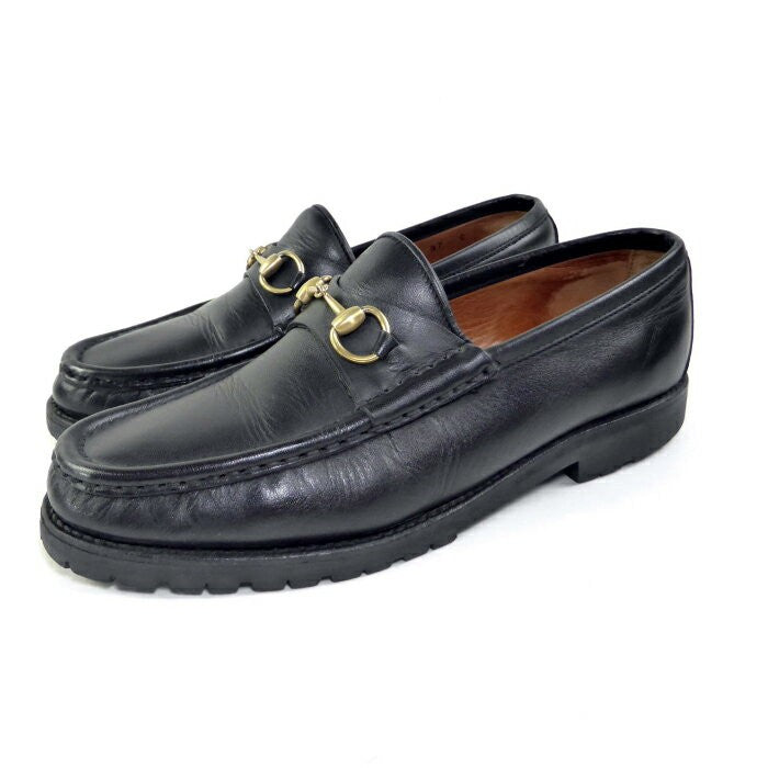 GUCCI Loafers Shoes Horse Bit EU 37.0 US 7.0 Leather Black Authentic