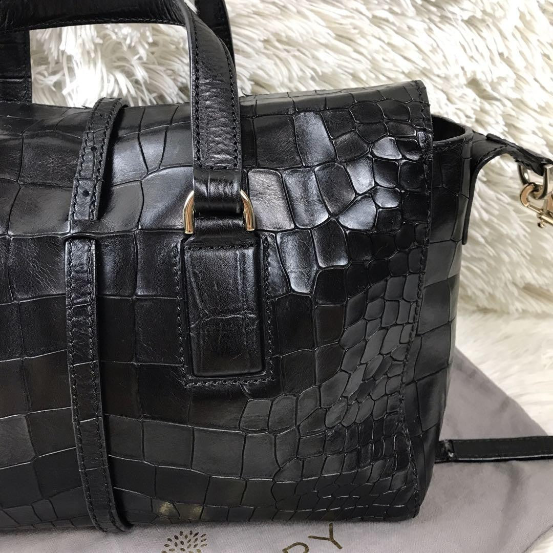 MULBERRY Hand Shoulder Bag Tote Purse 2way Leather Black Authentic