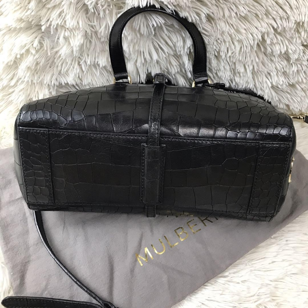 MULBERRY Hand Shoulder Bag Tote Purse 2way Leather Black Authentic