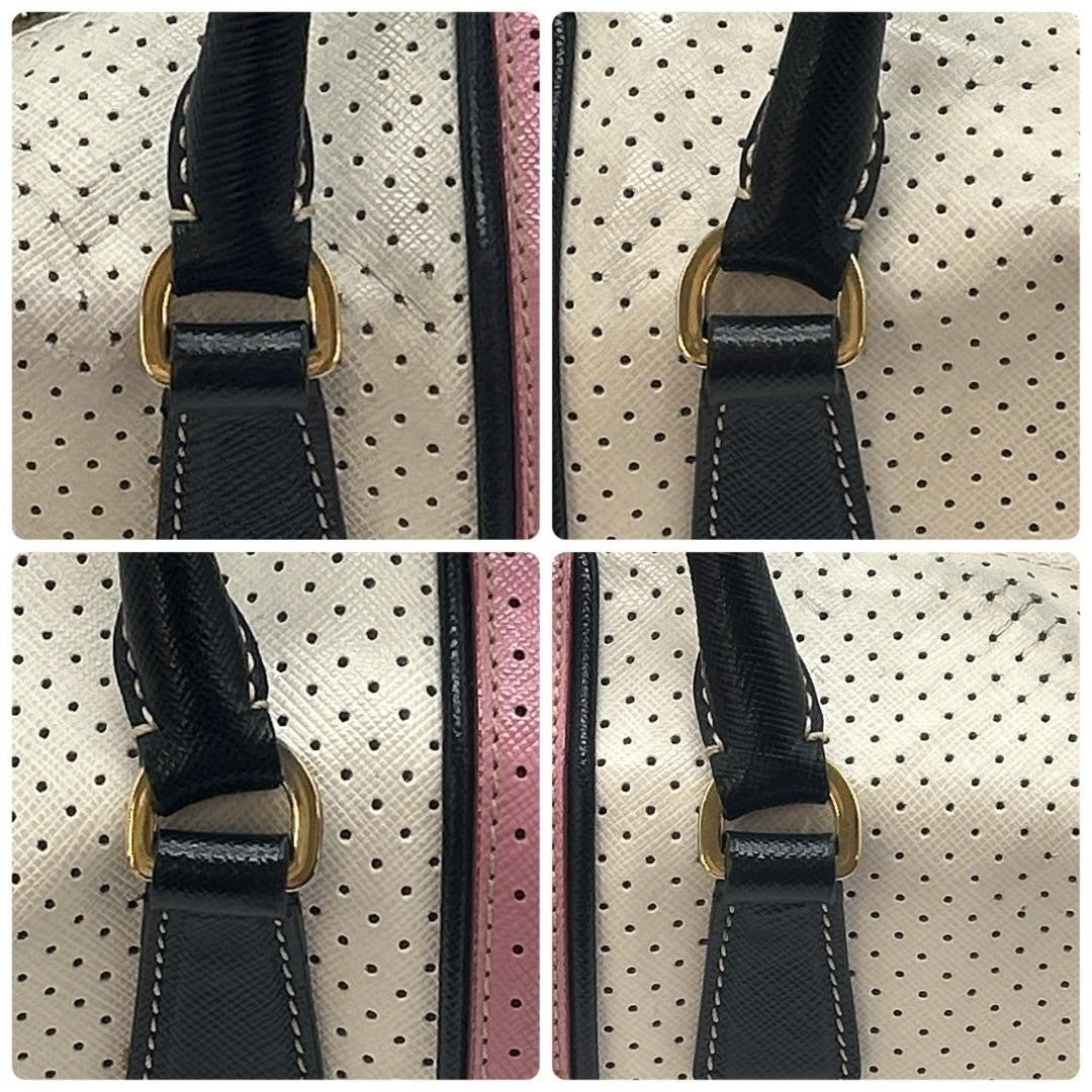 PRADA Hand Bag Tote Purse Logo Leather White Pink Authentic