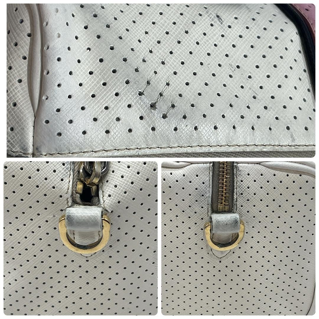 PRADA Hand Bag Tote Purse Logo Leather White Pink Authentic