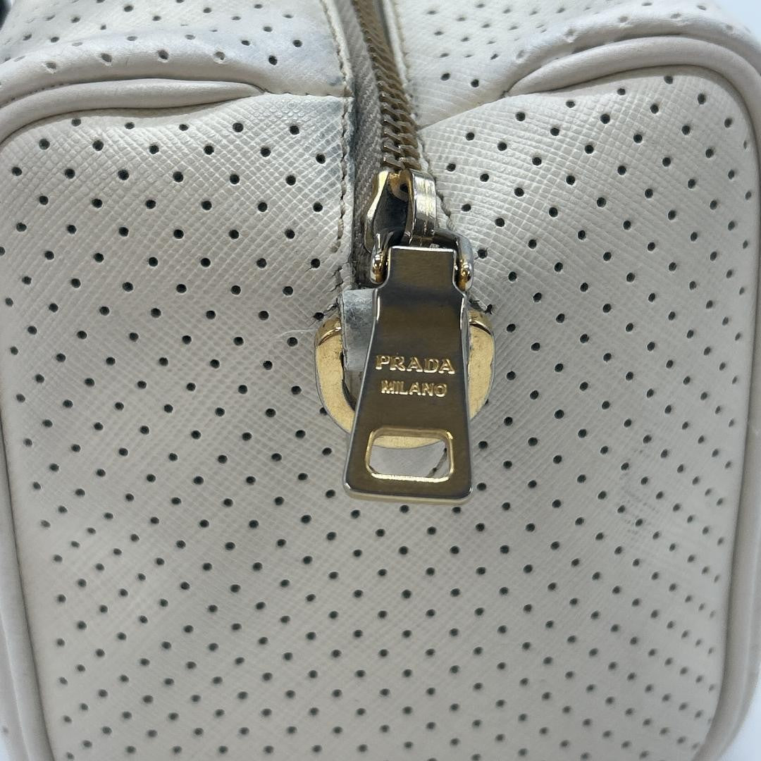 PRADA Hand Bag Tote Purse Logo Leather White Pink Authentic