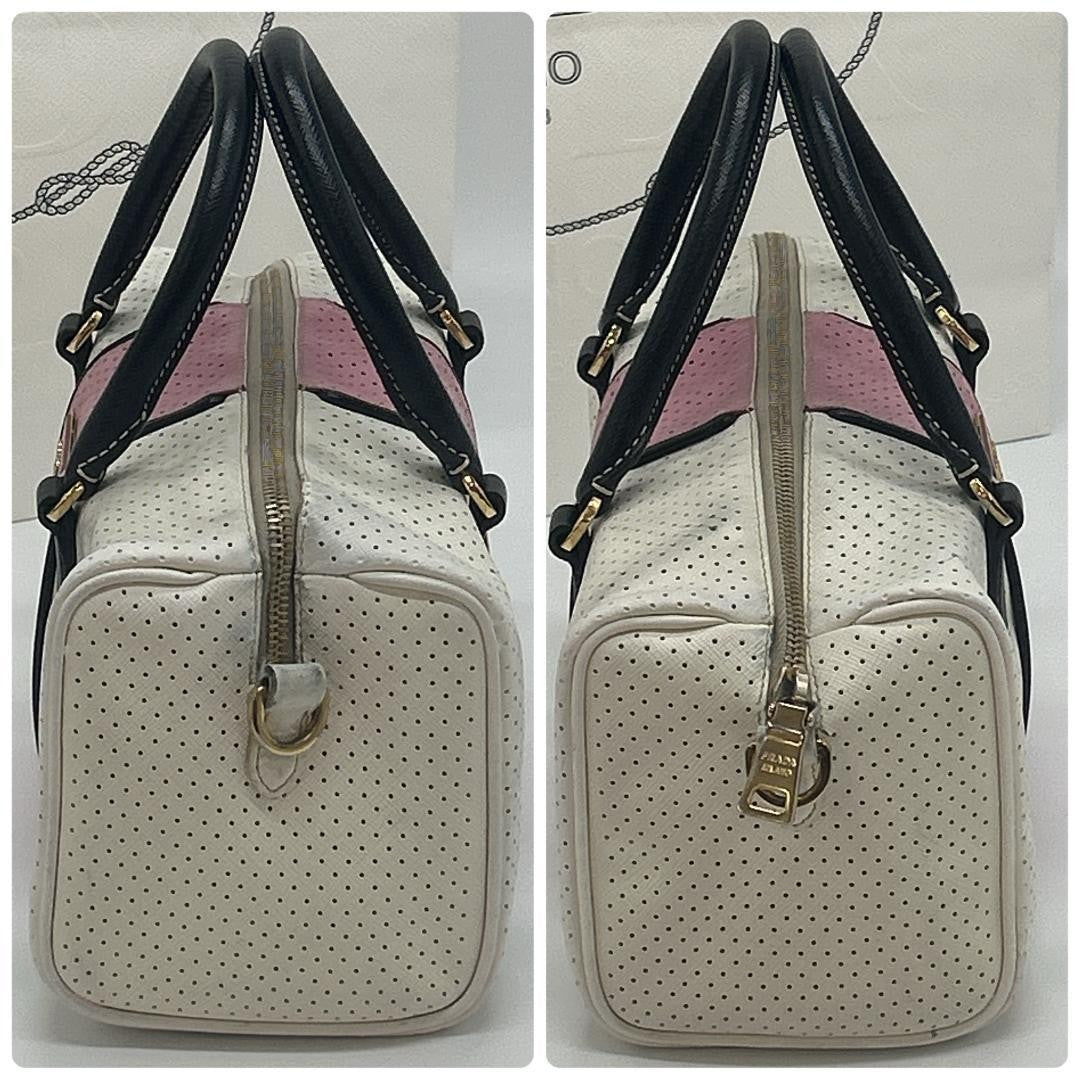 PRADA Hand Bag Tote Purse Logo Leather White Pink Authentic